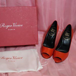 Roger Vivier Women's Red Leather Peep-toe Court Shoes  - BRAND NEW
